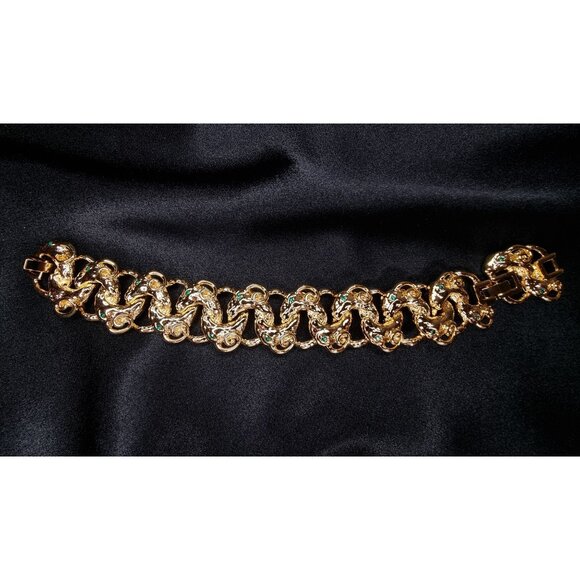 Vintage JBK Gold-Tone Bracelet With Green Rhinestones By Camrose & Kross In Orig - Picture 1 of 8